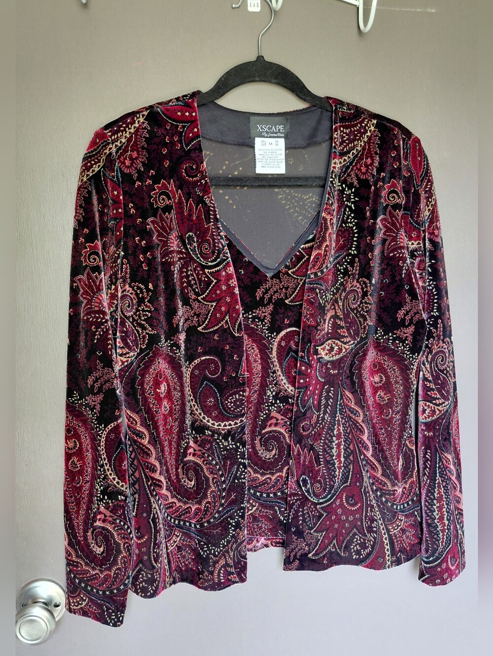 2 Piece Xscape Burgundy and Black Paisley Velvet Set